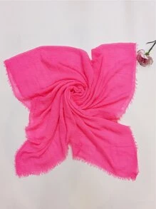 素色毛邊緣圍巾 - 玫紅色 - 查看 5