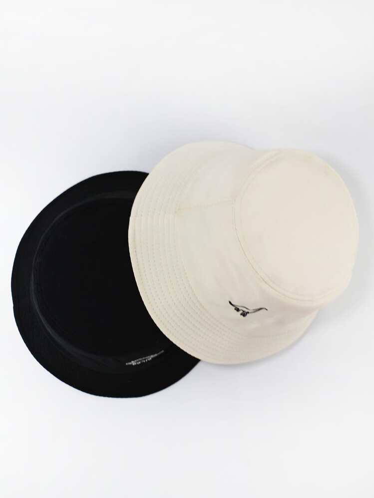 2pcs Couple Dinosaur Embroidered Fashionable Bucket Hat For Outdoor Travel - Multicolor - View 2