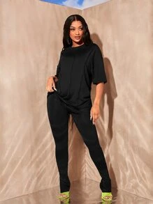 SHEIN SXY Seam Front Split Hem Pants - Black - View 5