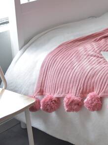 1入組絨球裝飾蓋毯 - 粉色 - 查看 4