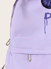 防水、轻便的字母和蝴蝶图案经典背包，适合学校、大学、青少年女孩、女大学生使用，非常适合学校、大学、中学工作、商务、通勤、购物、节日情人节 - 紫色 - 查看 6