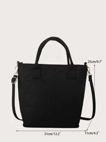 Minimalist Quilted Shoulder Tote Bag - Black - View 8