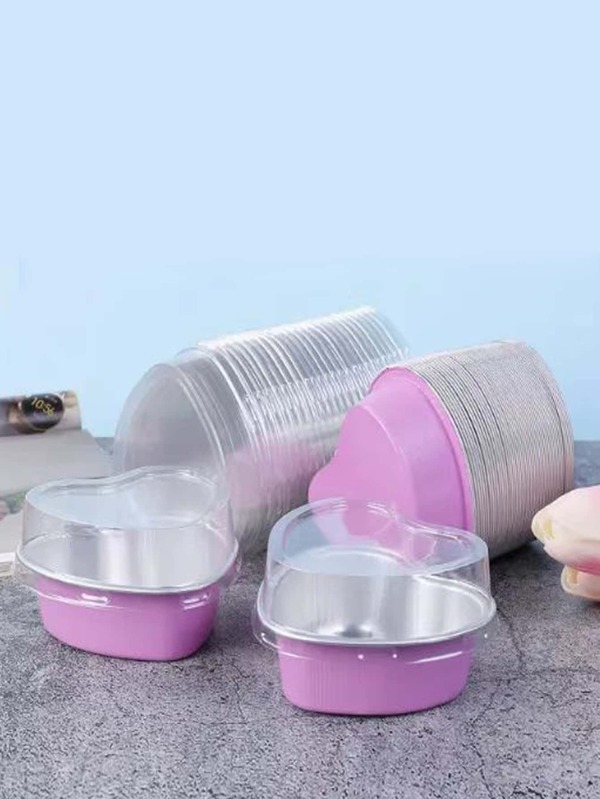 10pcs Heartshaped Cake Pan With Lid For Baking Cake Cup Disposable Mini Aluminum Foil Pan