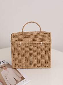 Cartoon Small House Hand-held Straw Bag, New Niche Design Hut Hand-held Woven Bag To Go Out To Store The Basket - Brown - View 3