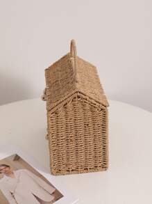 Cartoon Small House Hand-held Straw Bag, New Niche Design Hut Hand-held Woven Bag To Go Out To Store The Basket - Brown - View 4