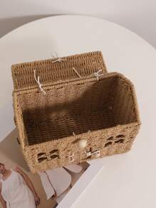Cartoon Small House Hand-held Straw Bag, New Niche Design Hut Hand-held Woven Bag To Go Out To Store The Basket - Brown - View 7