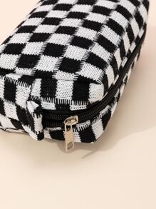 1入黑白車格紋針織軟質經典車格紋圖案防水大容量旅行便攜式八邊形化妝包女士女孩儲物化妝品組織器化妝箱 - 黑與白 - 查看 6