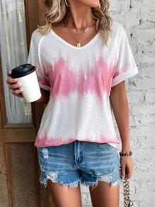 SHEIN LUNE 紮染插肩袖T恤 - 粉色 - 查看 6