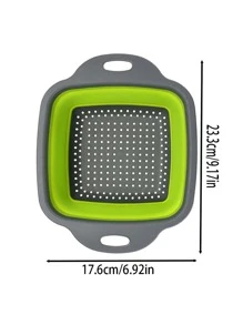 矽膠廚房食品濾網籃瀝水器可折疊廚房漏勺瀝水籃 - 綠色 - 查看 2