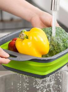 矽膠廚房食品濾網籃瀝水器可折疊廚房漏勺瀝水籃 - 綠色 - 查看 4