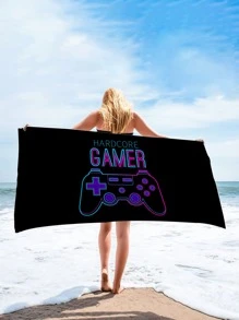 1 件装游戏手柄图案沙滩巾，超细纤维高吸水速干毛巾，适合男女夏季旅行、度假 - 彩色 - 查看 3