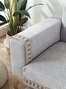 1pc Geometric Pattern Sofa Slipcover, Modernist Polyester Non-slip Stretch Sofa Slipcover For Home - Light Grey - View 5