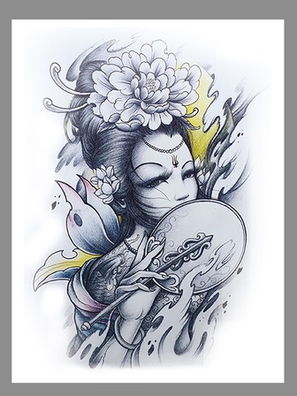 紋身貼紙,1張人像圖案一次性紋身適合女士,紋身貼紙成年人,逼真紋身貼人像圖案,適合女士和女孩