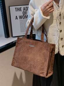 Letter Patch Decor Shopper Bag - Brown - View 1