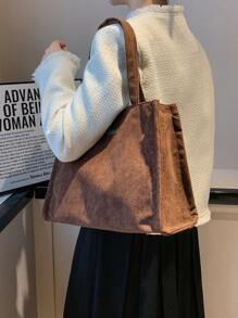 Letter Patch Decor Shopper Bag - Brown - View 2