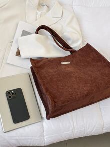 Letter Patch Decor Shopper Bag - Brown - View 5