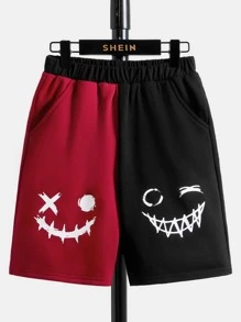 SHEIN Boys Expression Print Two Tone Shorts - Multicolor - View 1