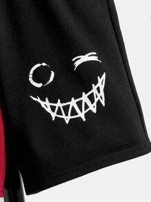 SHEIN Boys Expression Print Two Tone Shorts - Multicolor - View 4