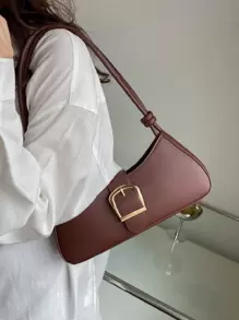 搭扣裝飾法棍包 - 棕色 - 查看 5