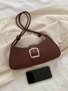 搭扣裝飾法棍包 - 棕色 - 查看 8