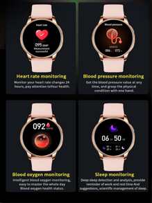 1pc Men Women Pink Strap Sporty Heart Rate Monitor Blood Pressure Monitor Round Dial Smart Watch & 1pc Replacement Watchband, For Daily Decoration - Pink - View 6