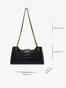 Buckle Decor Chain Bag - Black - View 3