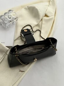 Buckle Decor Chain Bag - Black - View 7