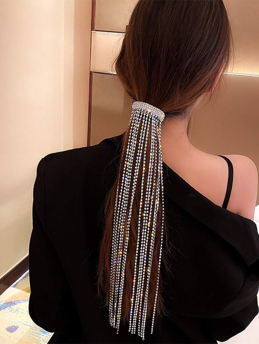Rhinestone tua rua trang trí tóc clip - Bạc - Xem 1