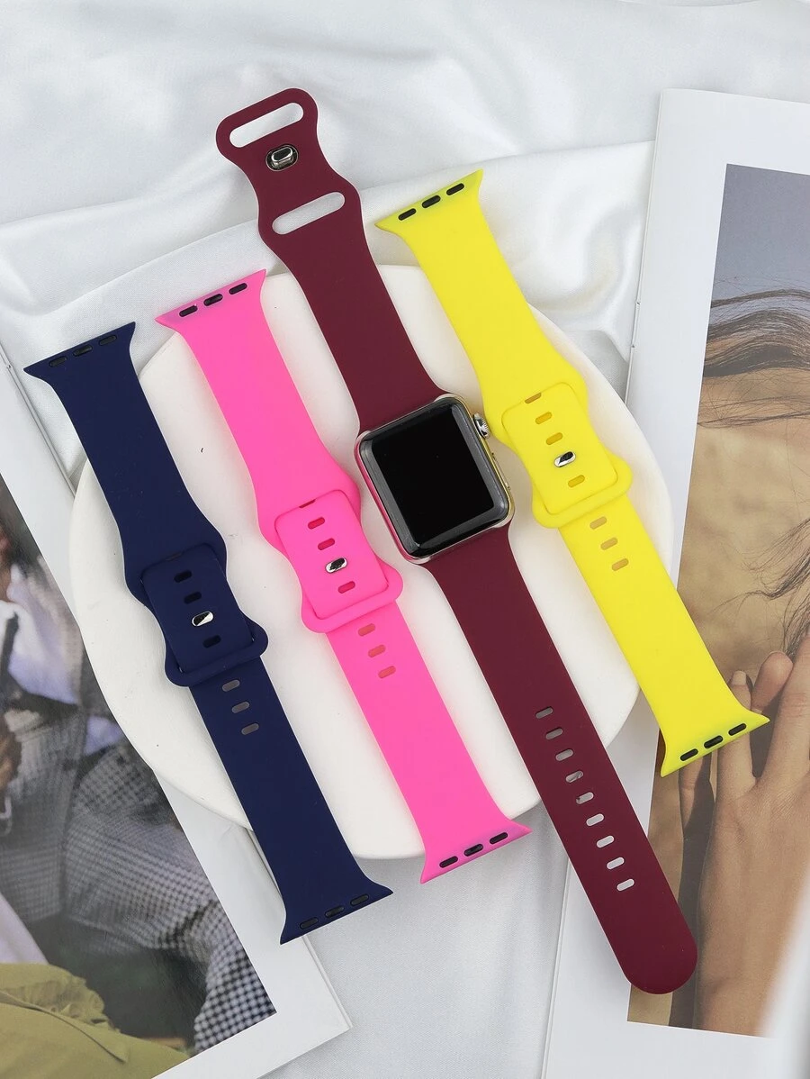 4pcs Plain Watchband Compatible With Apple Watch - Multicolor - View 1