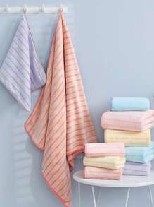 1pc Striped Pattern Face Towel, Minimalist Polyester Face Cleaning Towel For Bathroom - Yellow - View 8