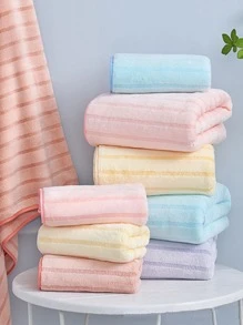 1pc Striped Pattern Face Towel, Minimalist Polyester Face Cleaning Towel For Bathroom - Yellow - View 6