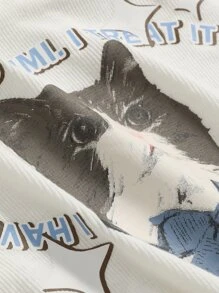 DAZY Bản in khẩu hiệu & Mèo Áo phông Crop - trắng - Xem 3