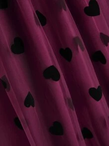 Calvaya Plus Heart Print Mesh Overlay Skirt - Burgundy - View 4
