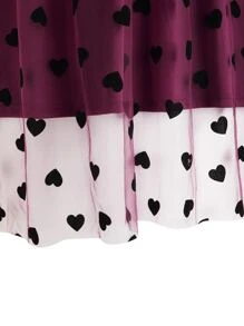 Calvaya Plus Heart Print Mesh Overlay Skirt - Burgundy - View 5