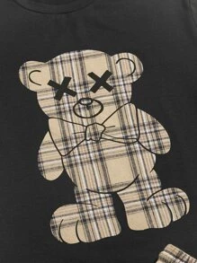 Manfinity RebelGame Men Bear Print Tee & Plaid Drawstring Waist Shorts - Multicolor - View 5