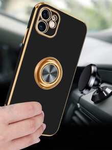 Funda protectora con sujeción magnética compatible con iPhone 16, 15 Pro Max, 14, 13, 12, 11, X, XR, XS Max, 7, 8, 8 Plus, con soporte de anillo dorado 6D