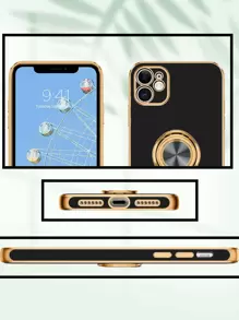 Funda protectora con sujeción magnética compatible con iPhone 16, 15 Pro Max, 14, 13, 12, 11, X, XR, XS Max, 7, 8, 8 Plus, con soporte de anillo dorado 6D