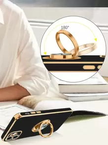 Funda protectora con sujeción magnética compatible con iPhone 16, 15 Pro Max, 14, 13, 12, 11, X, XR, XS Max, 7, 8, 8 Plus, con soporte de anillo dorado 6D