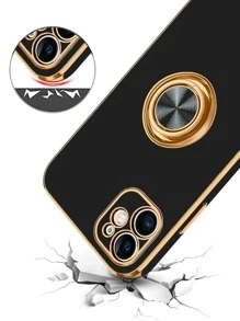 Funda protectora con sujeción magnética compatible con iPhone 16, 15 Pro Max, 14, 13, 12, 11, X, XR, XS Max, 7, 8, 8 Plus, con soporte de anillo dorado 6D
