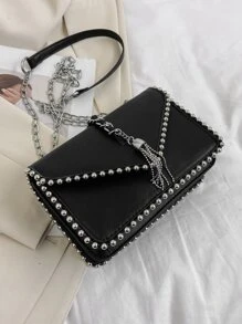 SHIMEINI 1 chiếc Túi đeo chéo một bên vai đính tua rua và hạt cườm thời trang mới 2025, thích hợp cho phụ nữ sử dụng hàng ngày, đi nghỉ, ngày lễ, hẹn hò, làm quà tặng - màu đen - Xem 4