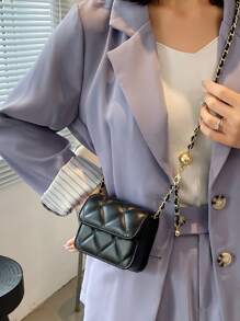 春夏简约百搭，质感十足，金色球链肩带，可挎可挎，迷你包 - 黑色 - 查看 2