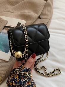春夏简约百搭，质感十足，金色球链肩带，可挎可挎，迷你包 - 黑色 - 查看 5