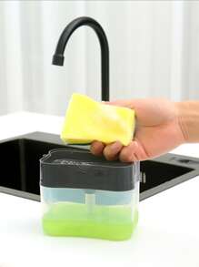 1pc Dish Soap Dispenser And Sponge Holder, Metallic Silvery For Kitchen Sink, No Sponge - Multicolor - View 1