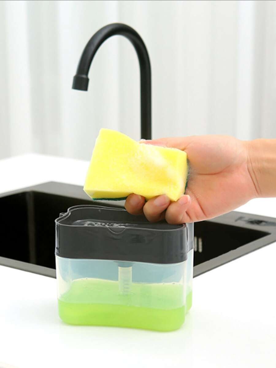 1pc Dish Soap Dispenser And Sponge Holder, Metallic Silvery For Kitchen Sink, No Sponge - Multicolor - View 1