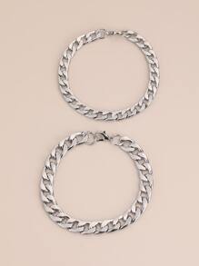 2入組/套時尚極簡手環適用於情侶日常裝飾 - 銀色 - 查看 3