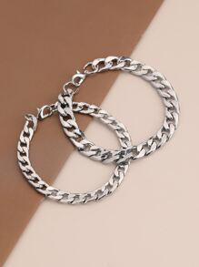 2入組/套時尚極簡手環適用於情侶日常裝飾 - 銀色 - 查看 5