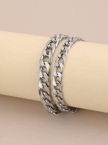 2入組/套時尚極簡手環適用於情侶日常裝飾 - 銀色 - 查看 2