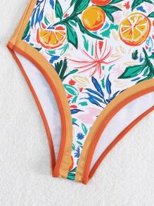 Swim Vcay Summer Beach Fruit Print Tie Shoulder One Piece Swimsuit - Multicolor - View 4
