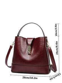 時尚,極簡,休閒,高端大容量油皮時尚手提包,酒紅色包袋,新年理想女孩、少女禮物 - 酒紅色 - 查看 4