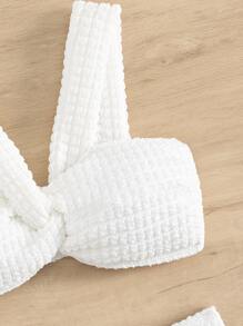 SHEIN Swim Textured Bộ Bikini Dây đeo rộng Mặt trước xoắn Áo & Hipster Đáy 2 mảnh Bộ đồ tắm - trắng - Xem 3